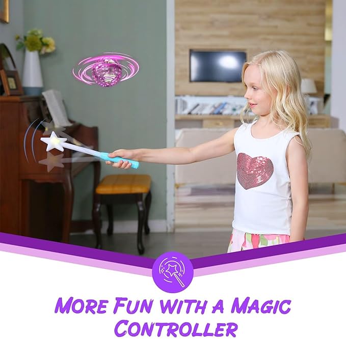 ATHLERIA Pink Flying Orb Ball with Wand,Cool Stuff Gadgets Christmas Birthday Presents Toys for Boy Girl Teens 6 7 8 9 10+ Year Old, Hover Boomerang Mini Drones for Kids,Flying Spinner