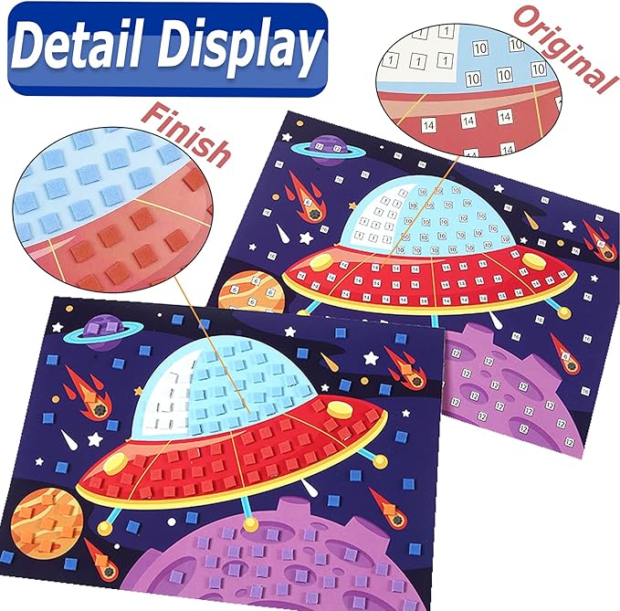 LZHZH Mosaic Sticker Art for Kids - 6 Pack Space Adventure DIY Craft Kits with Astronaut, Rocket, Space Station, Alien, Spacecraft, Robot, Easy Peel Stickers for Ages 3-8