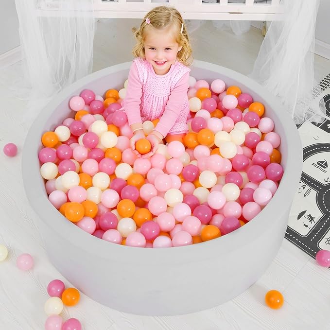GOGOSO Ball Pit Balls for Toddler, Baby Plastic Playballs Kids Soft Pastel Pelotas Non-Toxic BPA-Free 3pink+Orange+Yellow, 200 Balls