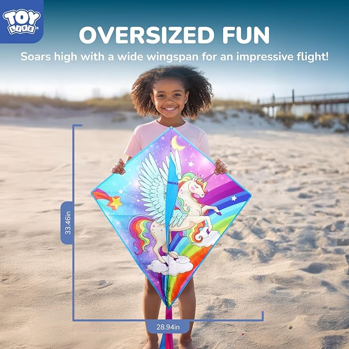 TOY Life Unicorn Kite for Kids – Large Easy to Fly Beach Kite with 50M String & Handle – Durable Nylon Outdoor Toy for Boys & Girls Ages 4-12 – Gift for Beach & Park Fun