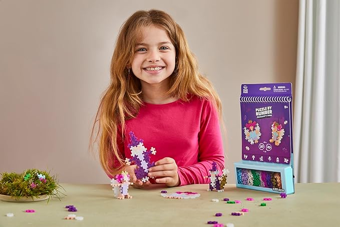 PLUS PLUS Puzzle by Number Activity Pad, Kids Travel Activities, Interlocking Mini Building Blocks, 3D Puzzle Stem Toy for Kids - Enchanted Forest