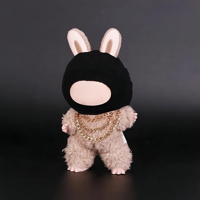 Clothes for LABUBU 17cm Doll (NO Doll), Outfit for LABUBU, Black Head Cover, Three-Layer Gold Necklace - Funny Outfits & Accessories for Unique Style