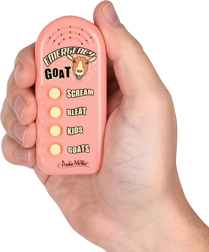 Archie McPhee: Emergency Goat - Electronic Sound Maker, 3.5" Handheld Device, 4 Noises, Scream-Bleat-Kids-Goats, Farmyard Fun, Gag Gift, Novelty Toy