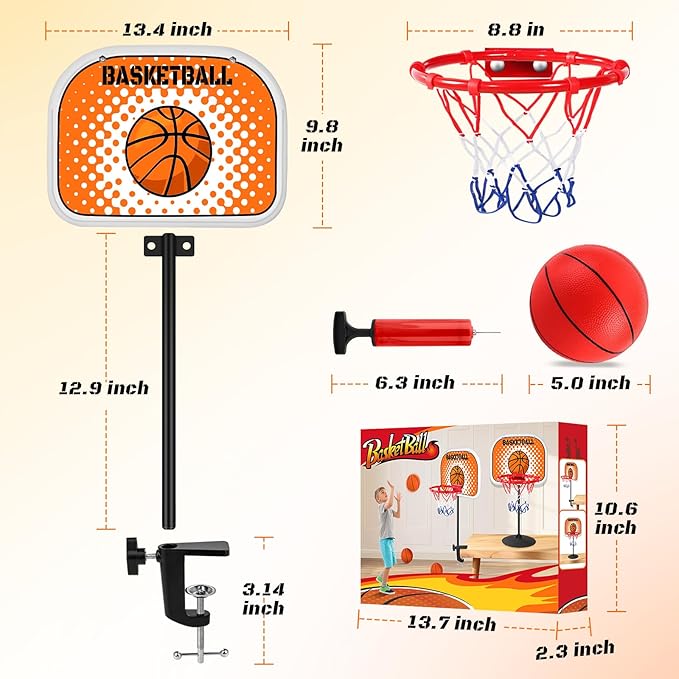 Indoor Basketball Hoop,Mini Tabletop Basketball Hoop Set with Two Balls, Mini Hoops for Desk Table Bed Office Bedroom Basketball Toys for Kids and Adults