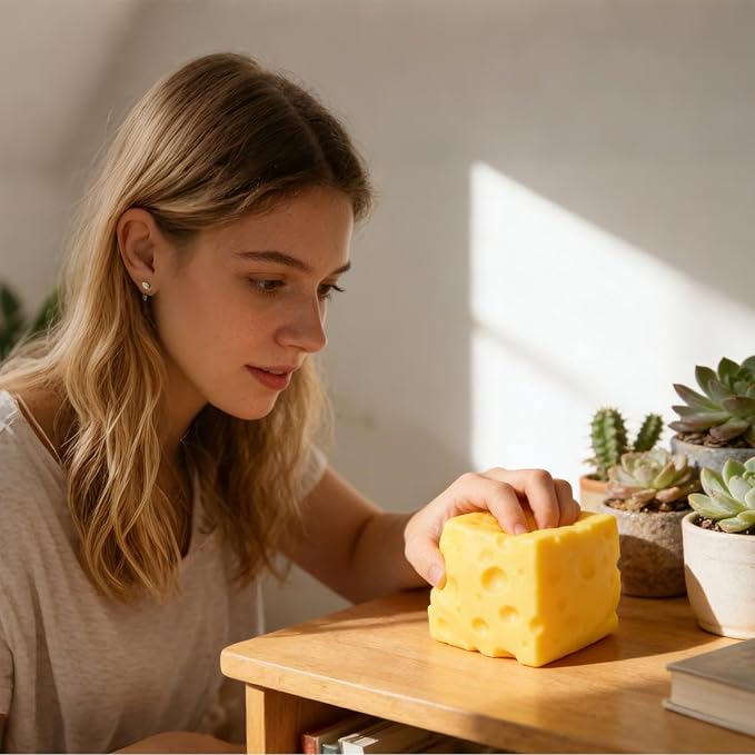 Easy Sqweezy Super Cheesy, Squeeze This Big, Fun, squiishy, Slow Rising, Extra Soft Giant Block of Cheese for Stress Relief - Sensory / Fidget Novelty Toy and Gift for Kids and Adults