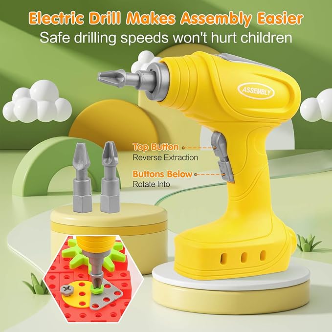 Building Toys, 234 Pieces Upgrade Gear Building Blocks Set Kids Tool Set with Electric Drill, Kids Toys STEM Kits Gifts for Boys Girls Age 3+
