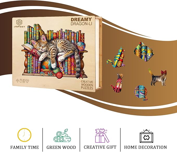 Jigfoxy Wooden Puzzles for Adults, Cat Wood Puzzle for Adults, Unique Animal-Shaped Wooden Jigsaw Puzzle, Christmas Thanksgiving Gifts for Puzzle Lovers, Family and Friends (S-8.5 * 6.9in-100pcs)