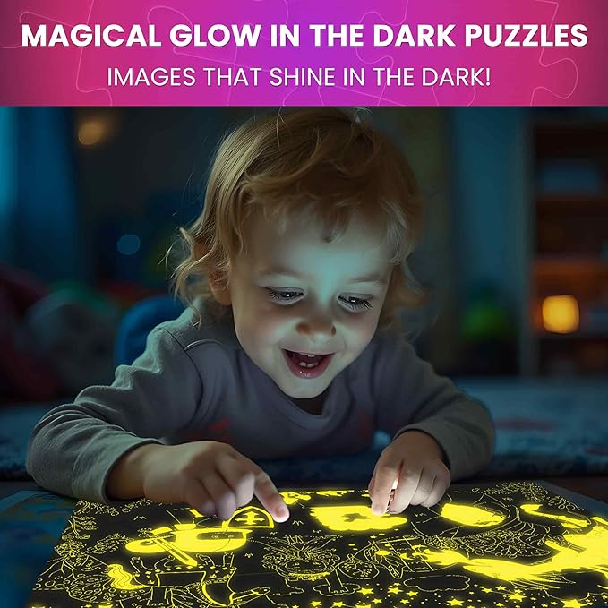QUOKKA 4x60 Piece Puzzles for Kids Ages 4-6 – Glow-in-The-Dark Puzzles for Kids 4-8 I Unicorns, Mermaids, Fairy Tale I Fun Educational Toddler Puzzle for Boys and Girls – Educational Game Toys Gift
