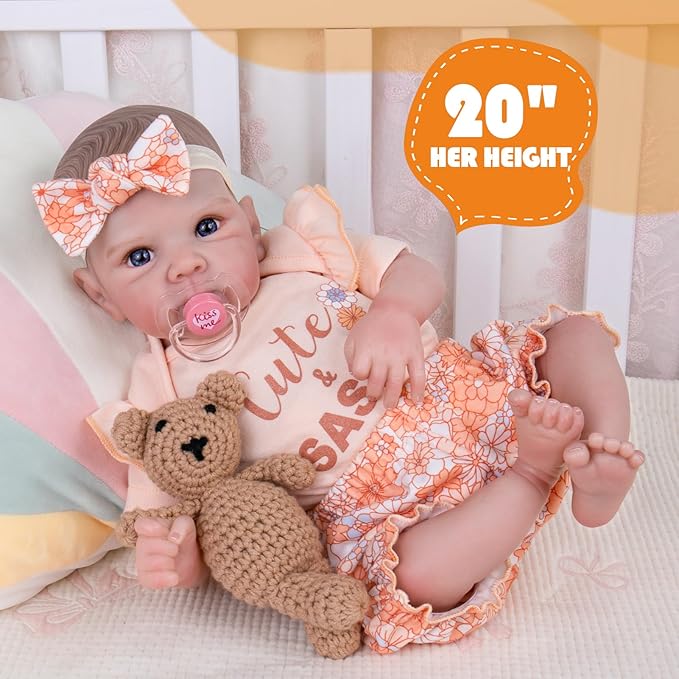 Aori Reborn Baby Dolls Girl Lifelike - Realistic 20-Inch Newborn Baby Girls with Poseable Limbs and Feeding Kit, Gift for Kids 3+, Pre-Parents, Grand-Parents, Collectors