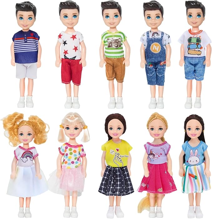ONEST 10 Sets 5 Inch Mini Dolls with Doll Clothes Party Grown Outfits Doll Accessories for Kids