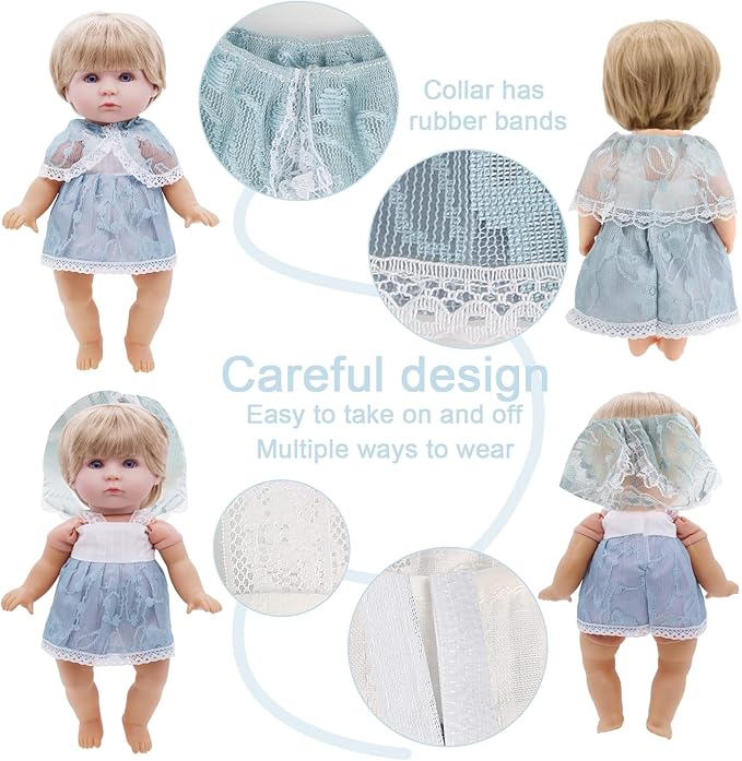 Girl Doll Clothes and Accessories Gift - 8 pcs Alive-Baby Doll Clothes Dress Outfits for 12 Inch Dolls, 6 Complete Sets Clothing of Dresses Cloak Onesies Pajamas …