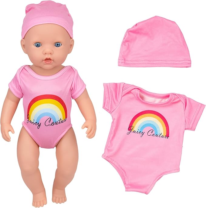 Ecore Fun 13 Piece Baby Doll Accessories Feeding and Caring Set Includes Diaper Bag Clothes Diapers Baby Bottles Dinner Plate Pacifier Comb Babies Pretend Play Set for Toddlers Kids