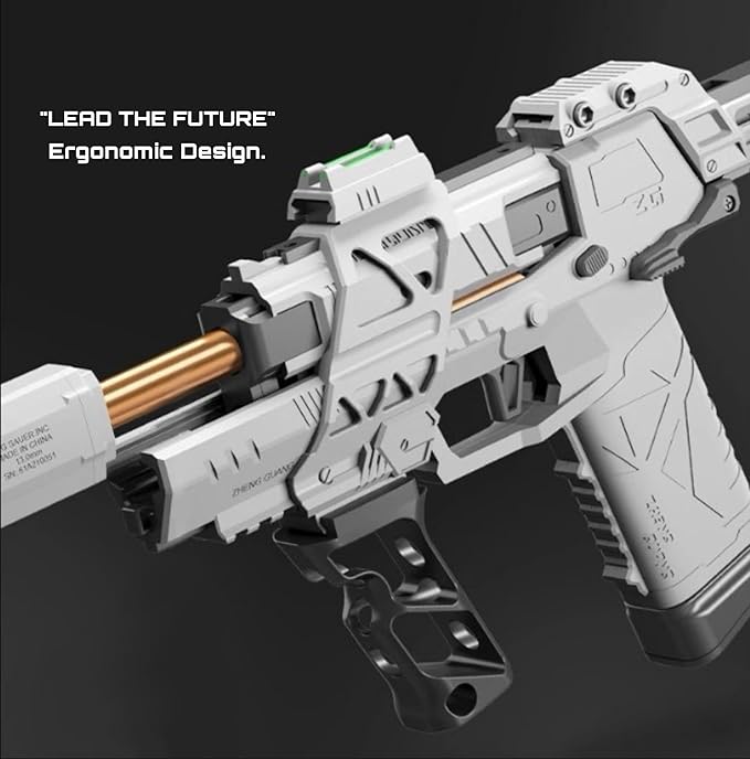 Gecko 3.0+ Spring Soft Bullet Toy Blaster, Long Range Up to 82 Feet, Indoor/Outdoor Sport Toy, Ages 15 & Up (White)