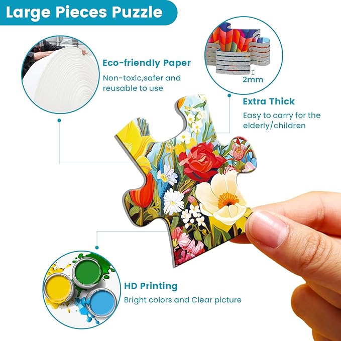 6 Packs 36 Pieces Large Puzzles for Seniors,Dementia Puzzles for Elderly Adults,Jigsaw Puzzles for Adults Seniors with Alzheimer's Dementia with 6 Storage Bags