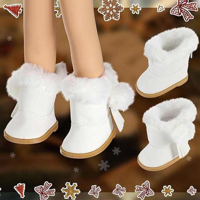 Bencailor 3 Pairs Doll Shoes 18 Inch Doll Boots Winter Dolls Snow Boots Christmas Accessories for Dress up(Black White Brown)