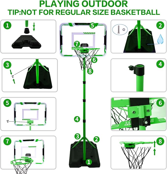 Nattork Kids Basketball Hoop, Adjustable Height Toddler Basketball Hoop Stand, Indoor Outdoor Basketball Goal Toy for Boys Girls Ages 3~8 Years Old, Includes 3 Balls, Ideal for Birthday Gift