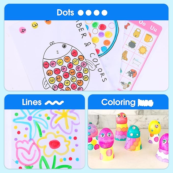 FUMILE 16PCS Dot Markers for Toddlers 1-3,2 Pack 8 Colors Bingo Daubers for kids,Non-Toxic and Washable Bingo Dot Markers for Art and Craft.Dot Paints for kids Drawing Coloring Supplies