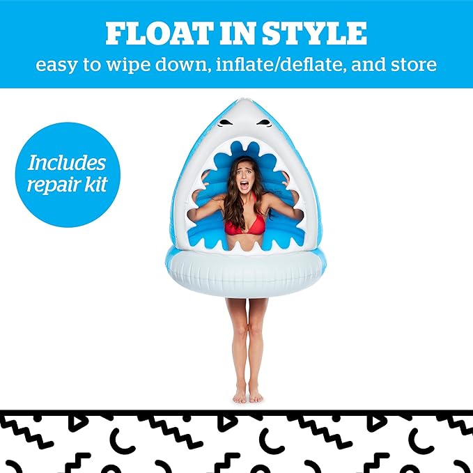 Giant Shark Inflatable Pool Float, Large Novelty Lounge Raft, Blow Up Float for Pool Parties, Outdoor Summer Water Toy for Adults