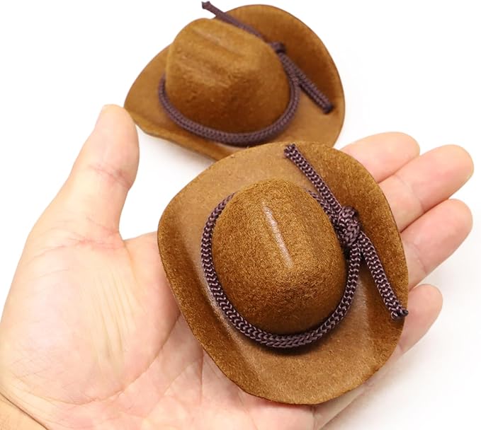 Dollhouse Cowboy Hat, Miniature Cowboy Hat, 1:6 Scale Miniature Soft Cowboy, Mini Hat, Brown/Black, American Old West Hat, for Dollhouse Craft Supplies (2PCS) (Brown)