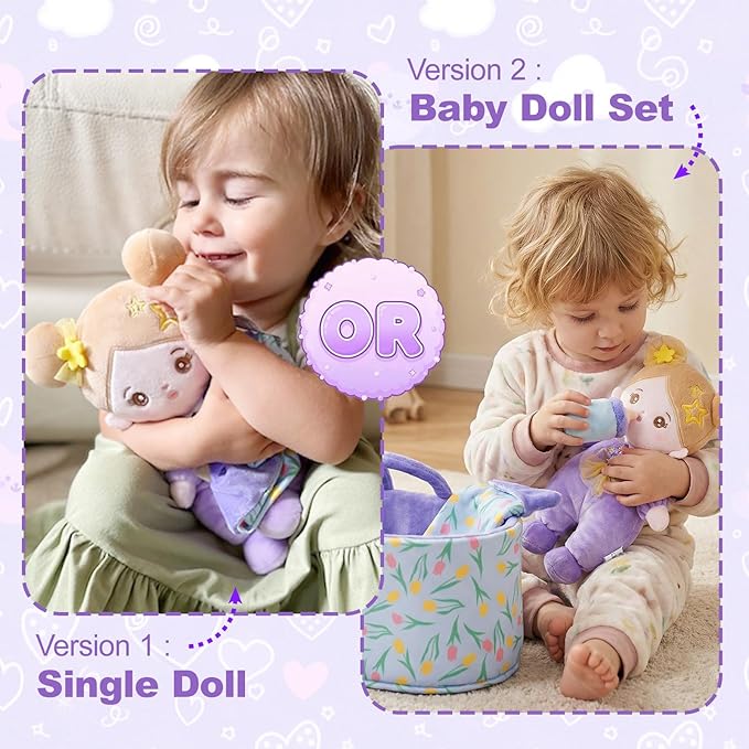 OUOZZZ Soft Baby Doll 10" - First Birthday Toys for 1 Year Old Girl, Ideal 1 Year Old Girl Gifts & Baby Girl Gifts, Snuggle Buddy for Infants Daisy Purple