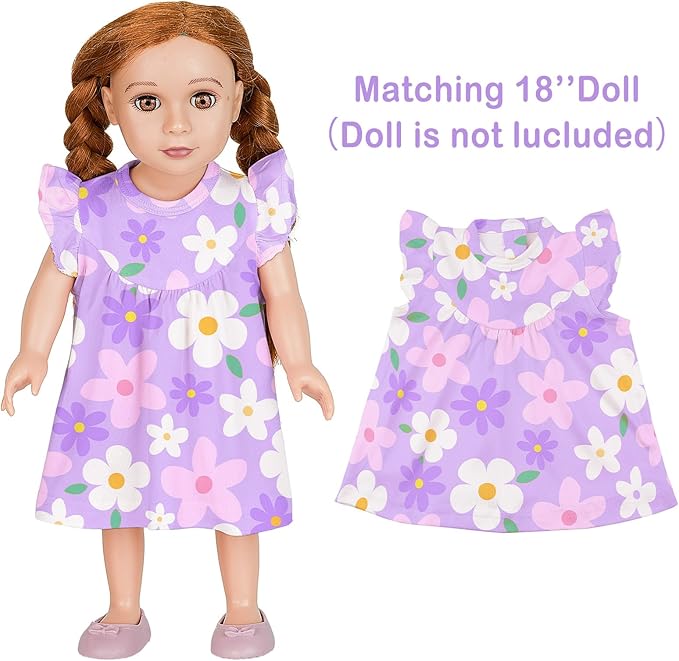 ICOSY Matching Doll & Girls Nightgowns Clothes Girls Pajamas Sleepwear Outfit for Kids and 18" Girl Doll