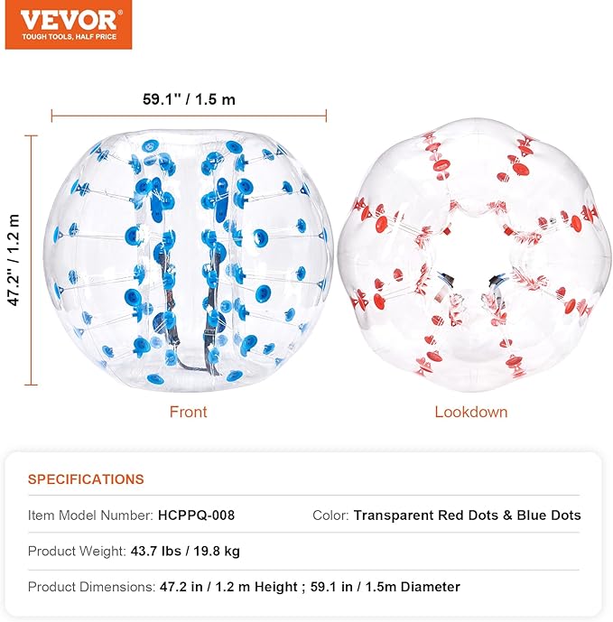 VEVOR Inflatable Bumper Ballѕ 2 Packs; 2FT/3FT/4FT/5FT Body Size Adult Human Bubble Ballѕ, Bumper Bubble Soccer Ballѕ for Teens/Adults