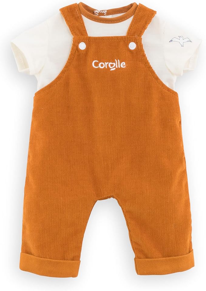 Corolle 14” Baby Doll Outfit - Loire Riverside Overalls and T-Shirt - Mon Grand Poupon Outfits and Accessories fit 14" Dolls, for Kids Ages 2 Years and up