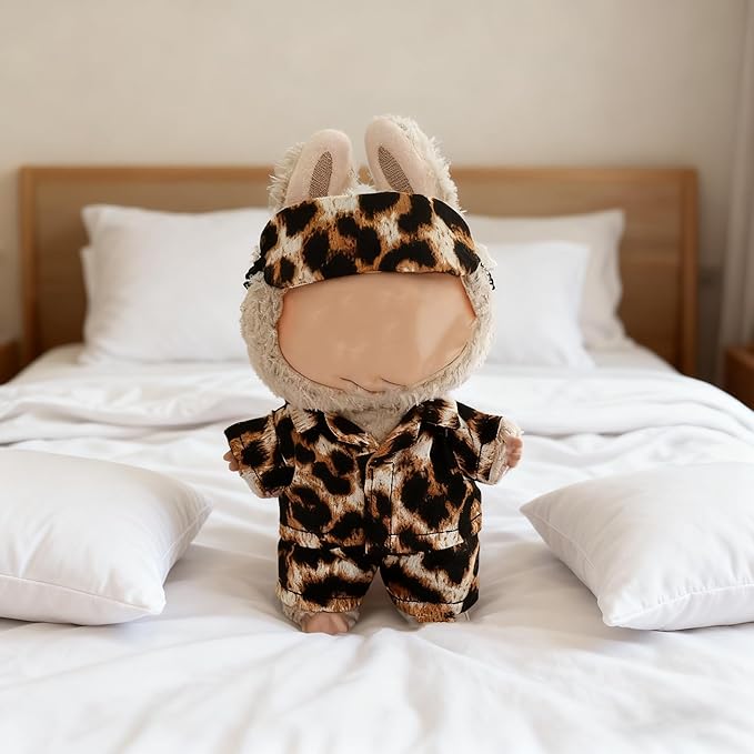 Pajamas for Labubu,Clothing for Big into Energy Labubu Series,3PCS Leopard Print Outfit Set for 17cm Doll,DIY Outfit Accessories Gift for Friend & Fans (Leopard Print)