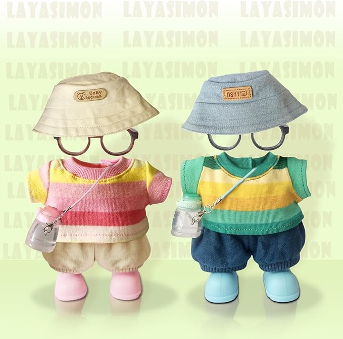 Clothes for 6.7in/17cm Dolls (Without Dolls) Sets and Accessories,6PCS (Hat + Glasses + t-Shirt + Pants + Water Bottle + Shoes), Collectors and As Gifts.(Green and Yellow Duplex)