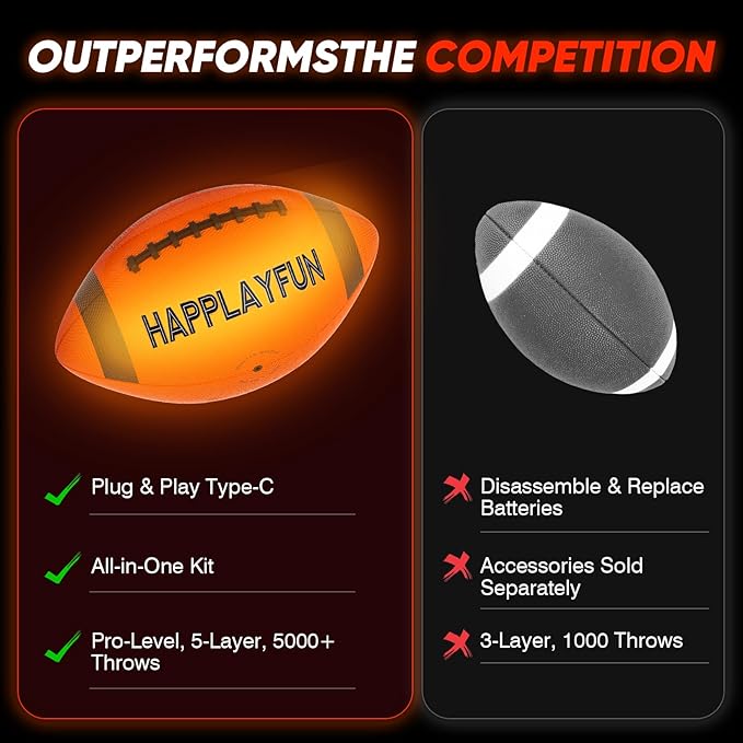 Light Up Football Gifts for Boys 8-12: LED Youth Glow in the Dark Footballs Size 6 Kids Games Cool Toys 8-13, Sports and Outdoor Birthday Gifts for 6 7 9 10 11 12 13 Year Old Boy Girl Teens