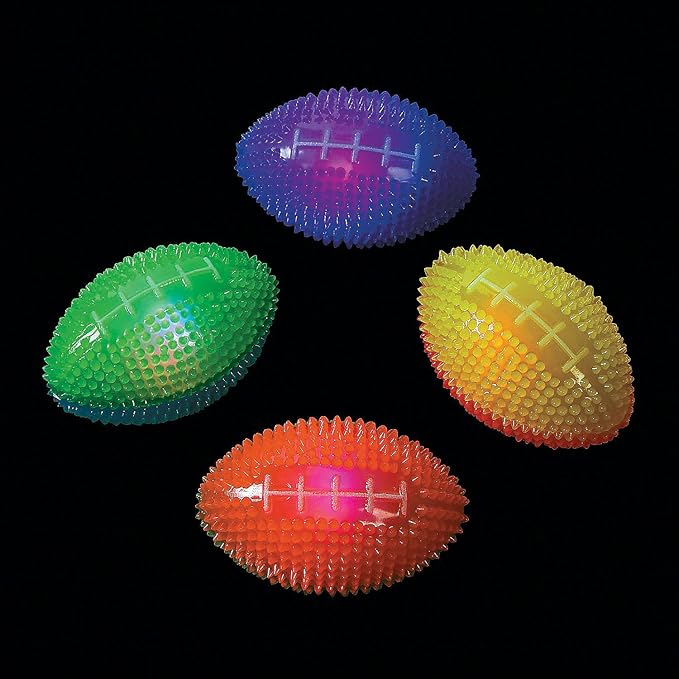 Fun Express Light Up Mini Footballs Bulk Set of 12 - Glow in Dark Rubber Football Toys for Kids Ages 6-12 for Boys 8-10 Year Old | Outdoor Games & Sports Party Favors