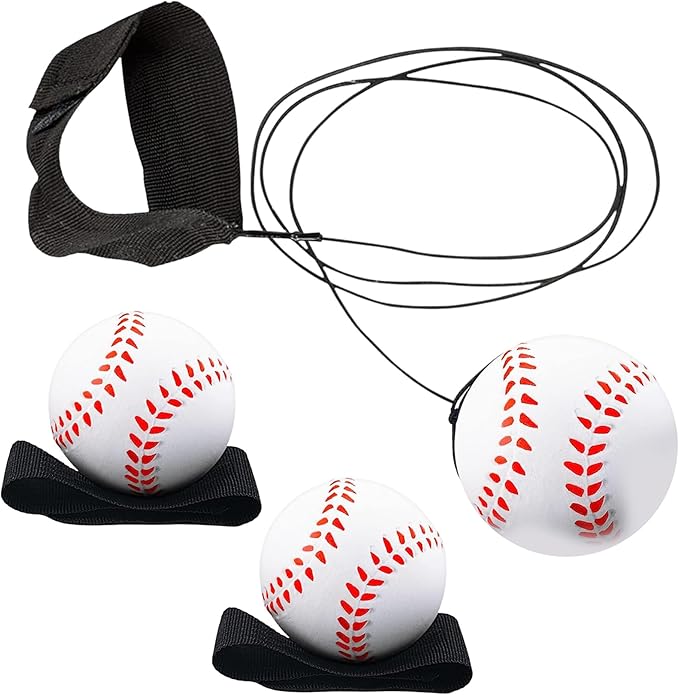 Playbees Reactive Practice Baseballs on Elastic Cord Perfect for Training, Fun Outdoor Activities for Spring Training, Fun Outdoor Activity for Kids, Boy or Girl, Party Favor (3 Pack)