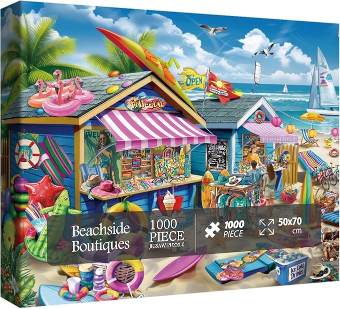 Beach Surf Cottage Puzzle for Adult 1000 Pieces, Summer Hawaii Cabin Jigsaw Puzzle Sea, Florida Seashore Scenery Puzzle for Home Decor
