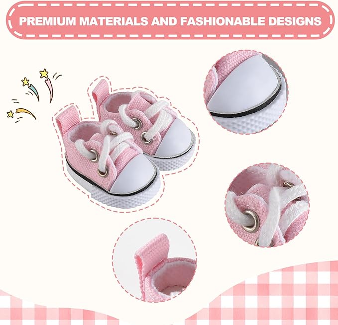 Cute Doll Shoes for Labubu, Premium Doll Shoes for 4-7in Dolls, Compatible with Labubu Doll Clothing & Outfits(Pink Canvas)