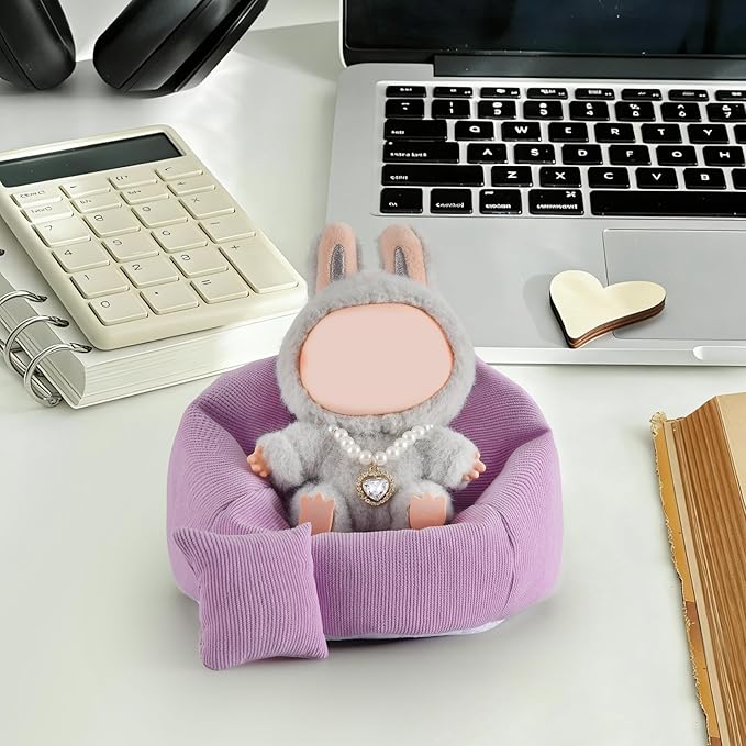 Cute Doll Car Seat for Labubu, Premium Handmade Sofa for 4-7in Dolls, Beautiful Dispaly Doll Accessories with Anti-Slip Bottom(Purple)