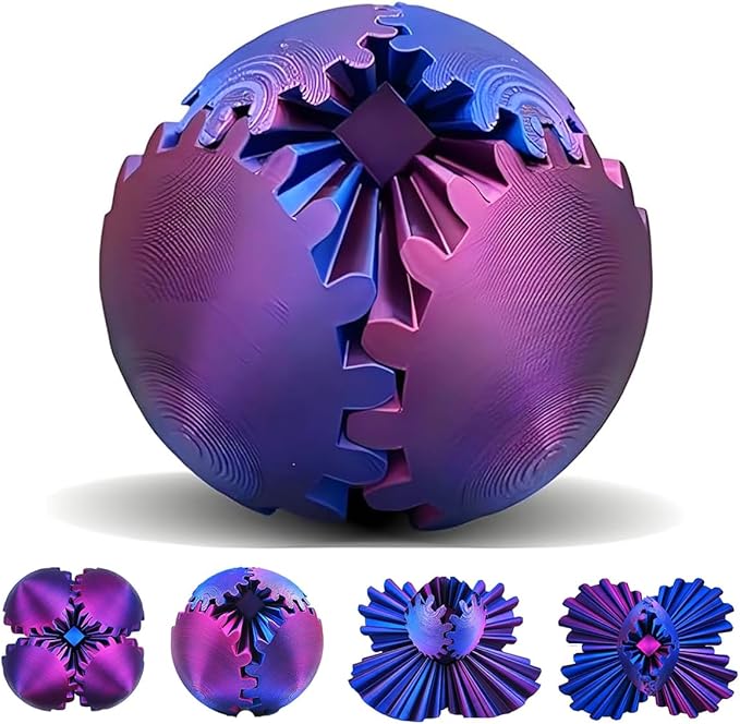 Gear Sphere, 3D Printed Gearsphere - The Steampunk Whirling Wonder Fidget Gear Ball, Gearsphere Cube Fidget Toy for Office and Home, Stress Relief Cool Stuff Toys Gift for 3+ Kids Adult (Purple)