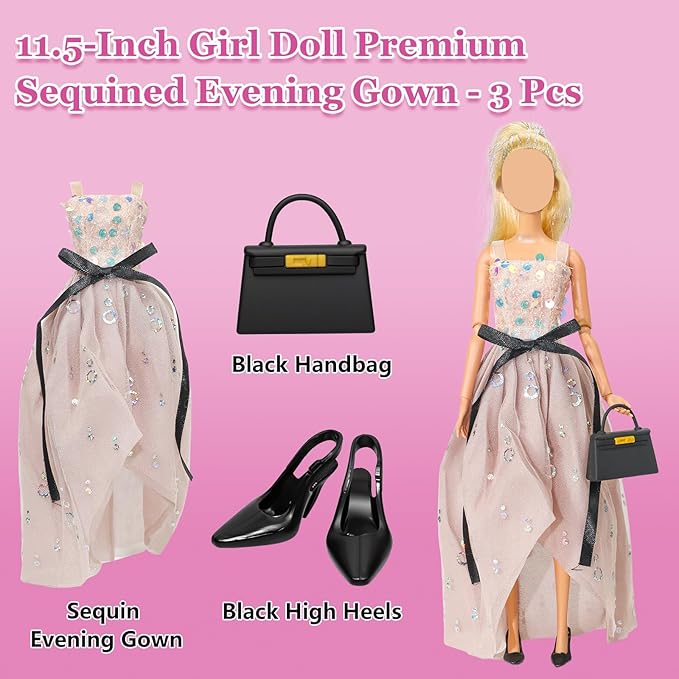 11.5 Inch Doll Clothes Set - Fashion Doll Clothing & Accessories, Casual Wear Dresses, Jeans, Tops, Skirts, Fur Coats, Bags, Hats, Boots for 11.5" Fashion Dolls, Gift for Girls (21)