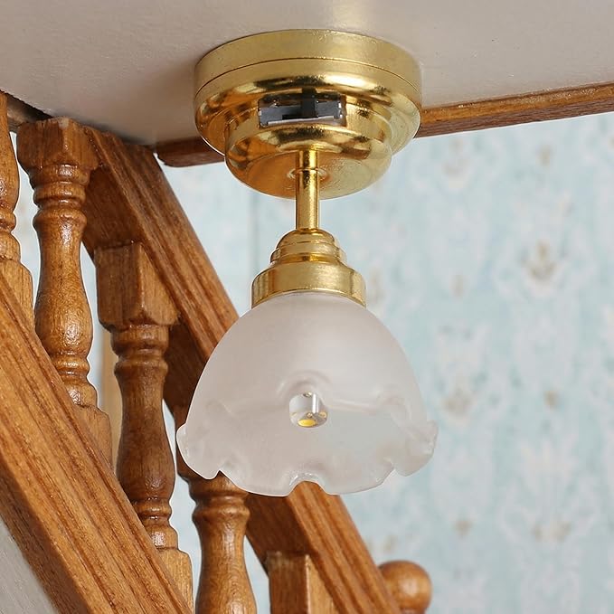Toyvian Doll House Led Chandelier: 1 12 Scale Miniature Ceiling Lamp Dollhouse Furniture, Flower Shape Light Tiny Light up Lamp Craft for DIY Mini Living Room Bedroom Scene