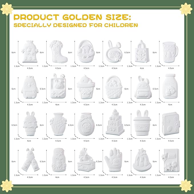 GloomGlo Easter Theme Paint Your Own Plaster Figurines Kit - 24 Pcs Figures with Paints, Brushes & Palettes for Kids Arts Crafts Supplies（24pcs