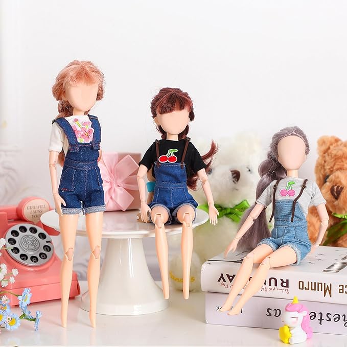 Bencailor 8 Pieces Summer Doll Clothes for 11.5 Inch Doll Accessories Sweaters Denim Pant Regular Outfit Clothing for Girls(T Shirt and Suspender Trousers)