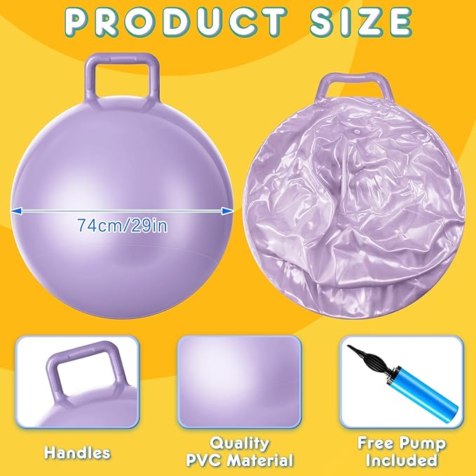 Lewtemi 6 Pcs Hopper Ball Carnival Outdoor Games 32 Inch Jumping Hopping Inflatable Bouncing Ball with Handle and Air Pump for Sport Exercise(Morandi Color)