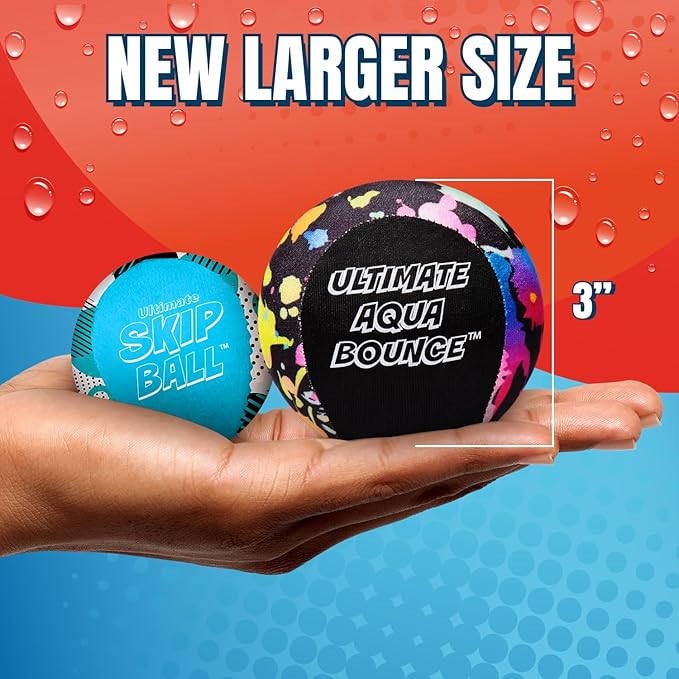 Activ Life Ultimate Skip Ball, Large 3" - 2 Water Skip Balls with 1 Skip Disc - Water Bouncing Ball Set for Beach, Pool & Lake Games - Fun Summer Toys for Kids, Teens, Adults & Families