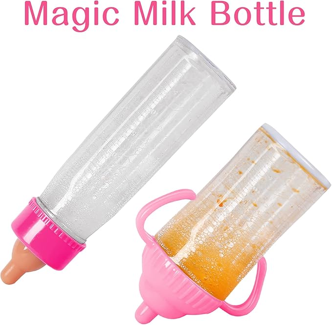 Vollence Magic Baby Doll Bottles,Magic Doll Disappearing Milk and Juice, Baby Doll Accessories Toys Baby Doll Feeding Set