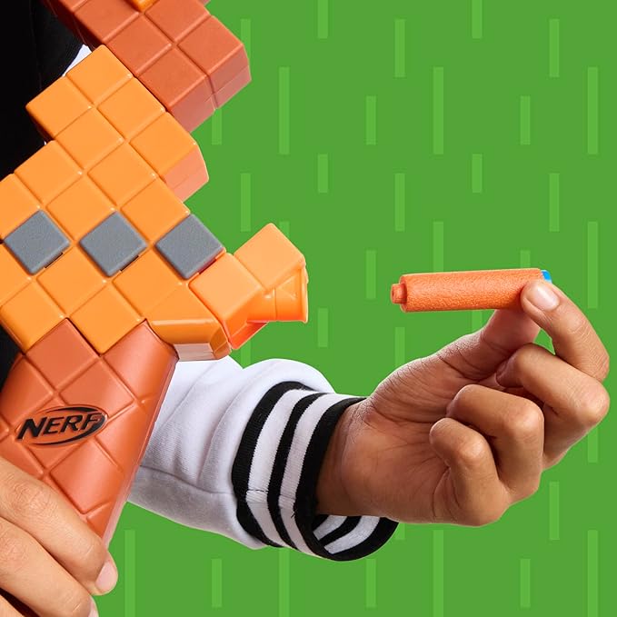 Nerf Minecraft Bow Dart Blaster, Pull-Back String Priming, 8 N1 Darts Compatible Only N1 Dart Blasters, Ages 8+