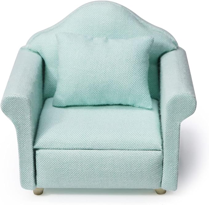 Dollhouse Couch Miniature Furniture Sofa with Pillows for Living Room Desktop Decoration Fabric Sofa Mini Home Scene Accessories Ornament (Single Sofa, Green)