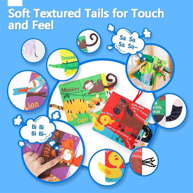 beiens Baby Books 0-6 Months, 2PCS Baby Toys 0-3-6-12-18 Months, Touch Feel Sensory Cloth Crinkle Soft Books, Tummy Time Stroller Infant Newborn Toys, Boy Girl Shower Gifts