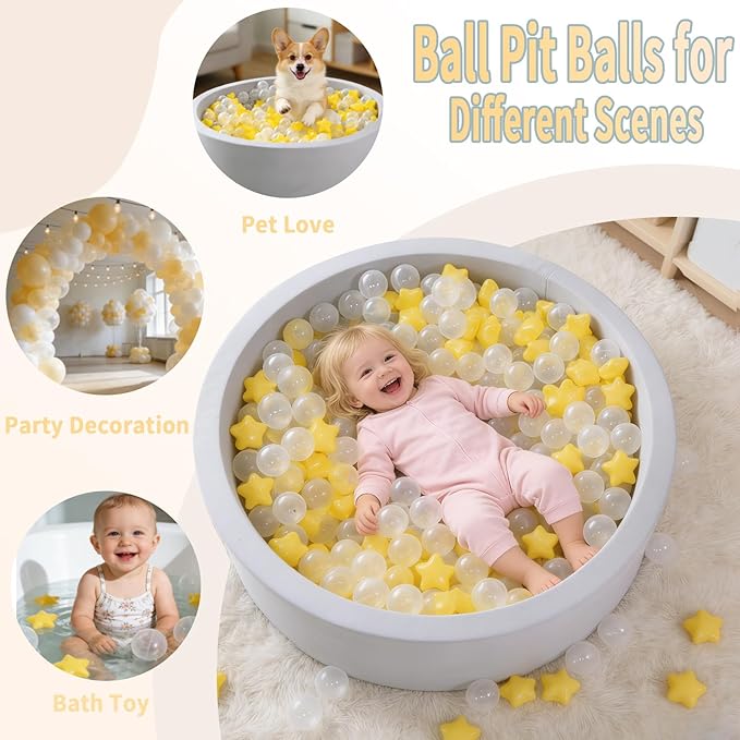 TRENDPLAY Star Ball Pit Balls for Toddlers -50 100 200 Count Star Balls Different Shapes, Non-Toxic Plastic Balls for Safe Play, Boys Girls Festival Party Decoration