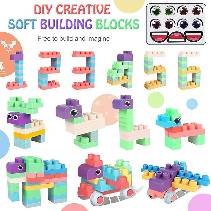 Soft Building Blocks for Toddlers, Large Building Blocks Stacking Blocks for Babies 6 Months and Up Stem Toddler Gifts, Teething Toys, 40 PCS