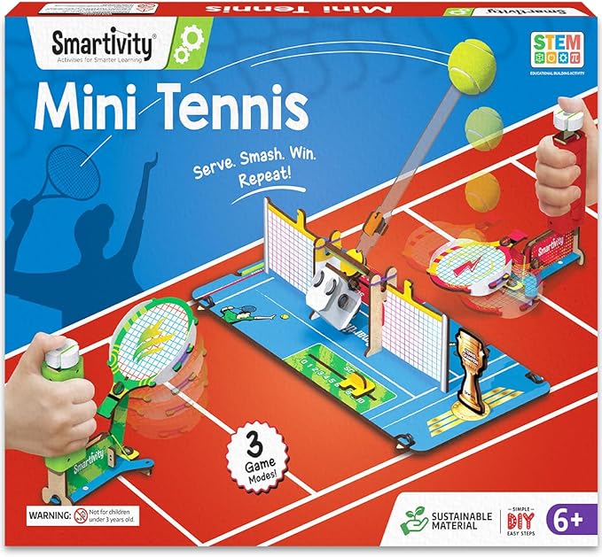 Smartivity DIY Tabletop Tennis - Pickleball Game for Kids 6 to 12, 2 Player STEM Toy with Mechanical Rackets & Scoreboard, Christmas, Birthday Gift for Boys & Girls Age 6, 7, 8, 9, 10, 11, 12 Years