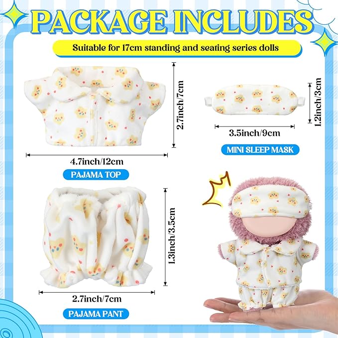 Simgoing 17cm Doll Clothes Pajamas Set with Pants Eye Mask Good Night Bedding Clothes Outfit Gifts Fits Most 17cm Dolls Accessories for DIY Dress up Lovers (Yellow Star)